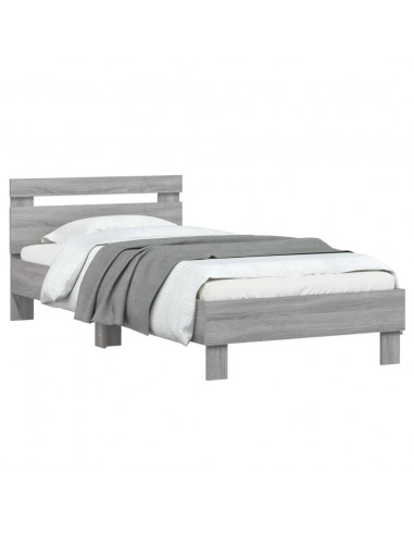 Giroletto con Testiera Grigio Sonoma 90x200cm Legno Multistrato