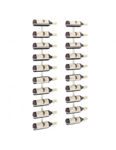 Portavini da Parete per 10 Bottiglie 2 pz Bianco in Metallo