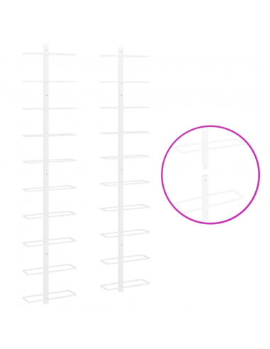 Portavini da Parete per 10 Bottiglie 2 pz Bianco in Metallo