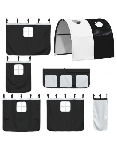 Letto a Soppalco con Tunnel Bambini Bianco e Nero 80x200cm Pino