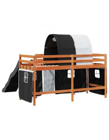 Letto a Soppalco con Tunnel Bambini Bianco e Nero 80x200cm Pino