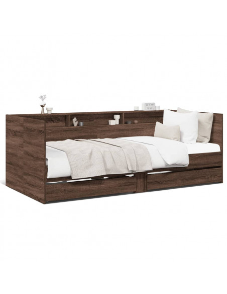 Divano Letto con Cassetti Rovere Marrone 75x190 cm Multistrato