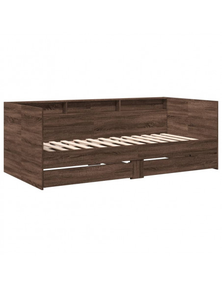 Divano Letto con Cassetti Rovere Marrone 75x190 cm Multistrato