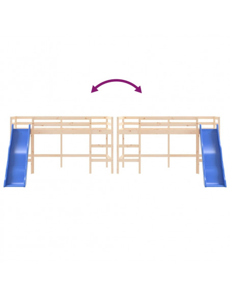 Letto Soppalco con Scivolo Bambini 80x200cm Legno Massello Pino