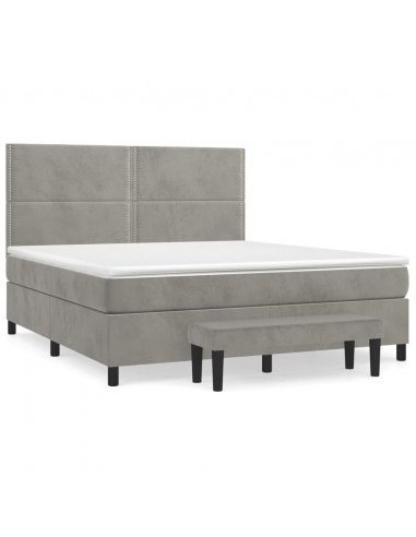 Giroletto a Molle con Materasso Grigio Chiaro 160x200cm Velluto