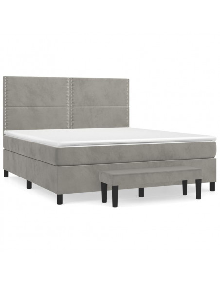 Giroletto a Molle con Materasso Grigio Chiaro 160x200cm Velluto