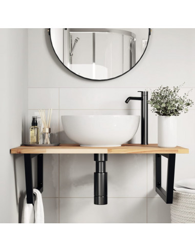 Ripiano a Parete per Lavabo in Acciaio e Massello di Acacia