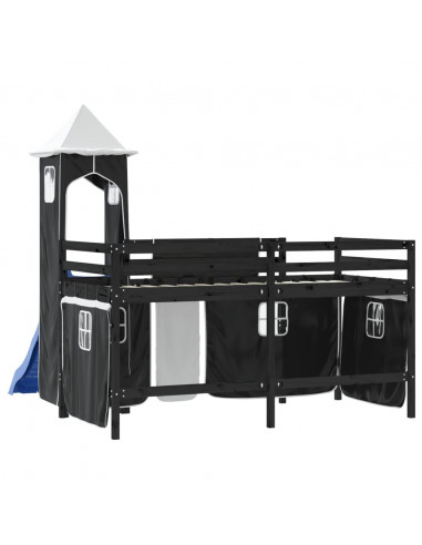 Letto a Soppalco con Torre Bambini Bianco e Nero 80x200cm Pino