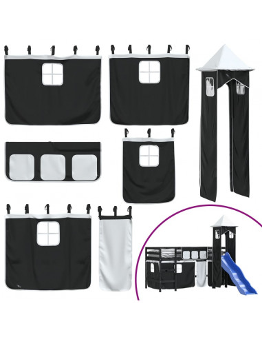 Letto a Soppalco con Torre Bambini Bianco e Nero 80x200cm Pino