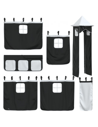 Letto a Soppalco con Torre Bambini Bianco e Nero 80x200cm Pino