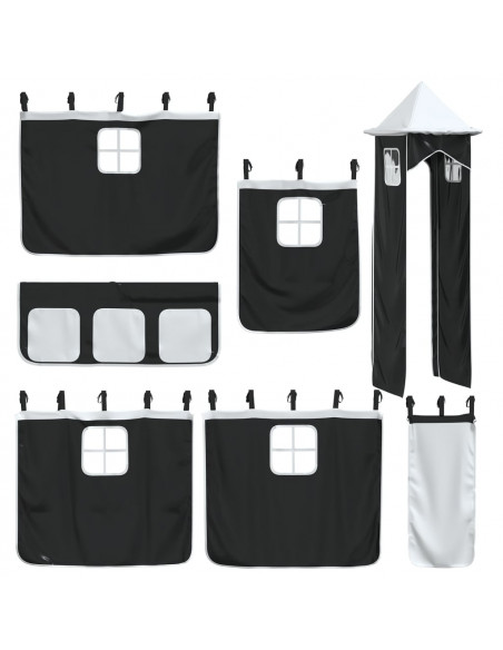 Letto a Soppalco con Torre Bambini Bianco e Nero 80x200cm Pino