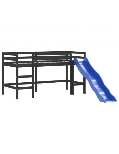 Letto a Soppalco con Torre Bambini Bianco e Nero 80x200cm Pino