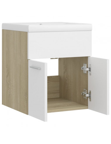 Mobile da Bagno con Lavabo Bianco e Rovere Sonoma in Truciolato