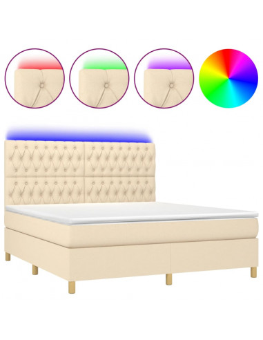 Letto a Molle con Materasso e LED Crema 180x200 cm in Tessuto