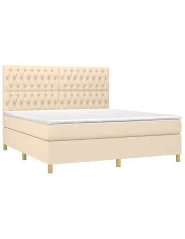 Letto a Molle con Materasso e LED Crema 180x200 cm in Tessuto