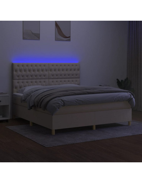 Letto a Molle con Materasso e LED Crema 180x200 cm in Tessuto