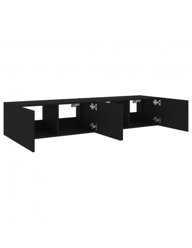 Mobili TV a Parete con Luci LED 2pz Neri 80x35x31 cm