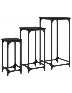 Tavolini Impilabili 3 pz Neri in Legno Multistrato 2