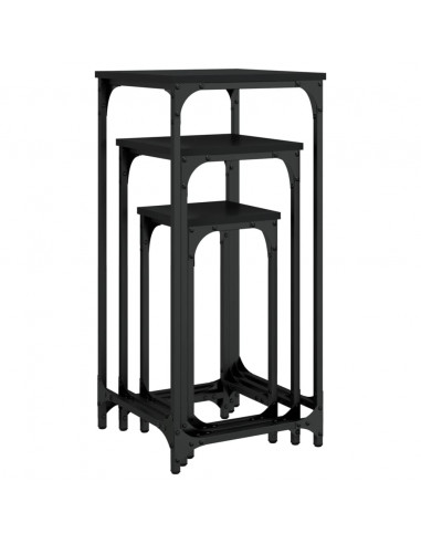 Tavolini Impilabili 3 pz Neri in Legno Multistrato