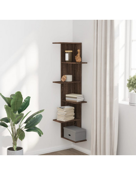 Scaffale Angolare Muro Rovere Marrone 36,5x36,5x140 cm Legno