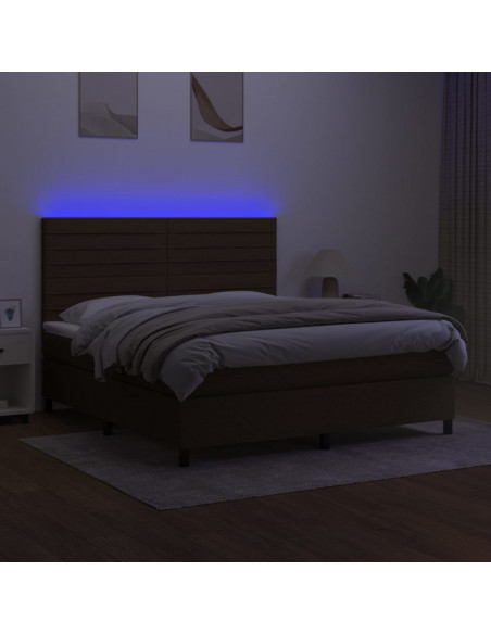 Letto a Molle Materasso e LED Marrone Scuro 160x200 cm Tessuto
