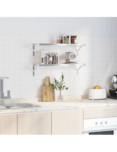 Mensole a Muro 2 pz 75x23,5x3cm Argento in Acciaio Inossidabile