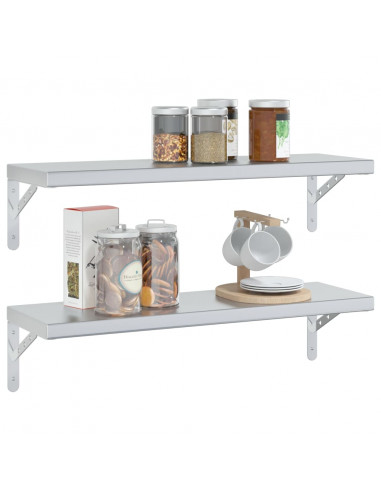 Mensole a Muro 2 pz 75x23,5x3cm Argento in Acciaio Inossidabile