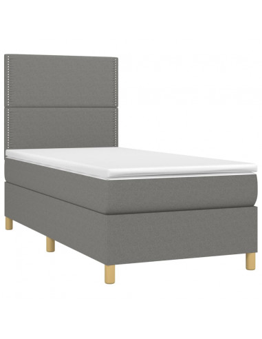 Letto a Molle Materasso e LED Grigio Scuro 80x200 cm in Tessuto