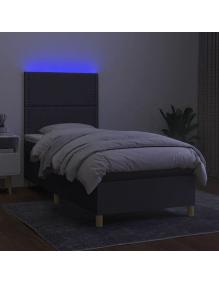 Letto a Molle Materasso e LED Grigio Scuro 80x200 cm in Tessuto