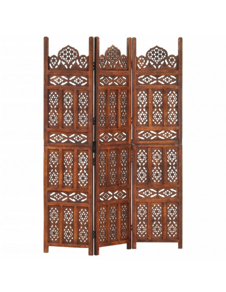 Divisorio 3 Pannelli Intaglio Marrone 120x165 cm Mango Massello