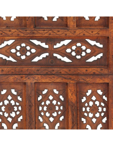 Divisorio 3 Pannelli Intaglio Marrone 120x165 cm Mango Massello