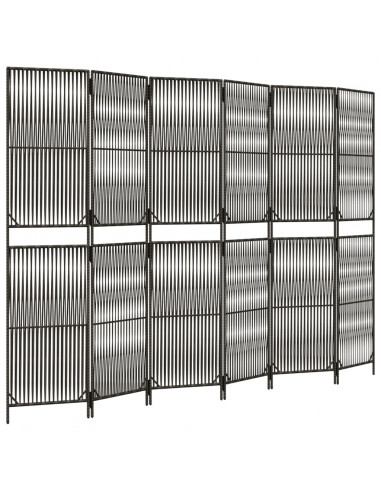 Divisorio per Ambienti a 6 Pannelli Grigio in Polyrattan