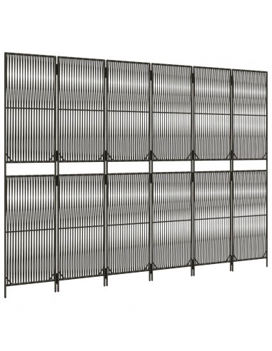 Divisorio per Ambienti a 6 Pannelli Grigio in Polyrattan