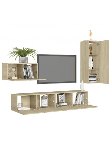 Set di Mobili Porta TV 4 pz Rovere Sonoma in Legno Multistrato