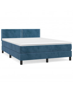 Giroletto a Molle con Materasso Blu Scuro 140x200 cm in Velluto 2