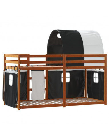 Letto a Castello con Tende Bianco e Nero 75x190cm Massello Pino