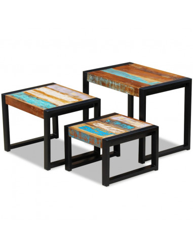 Tavolini ad Incastro 3 pz in Legno Massello Anticato