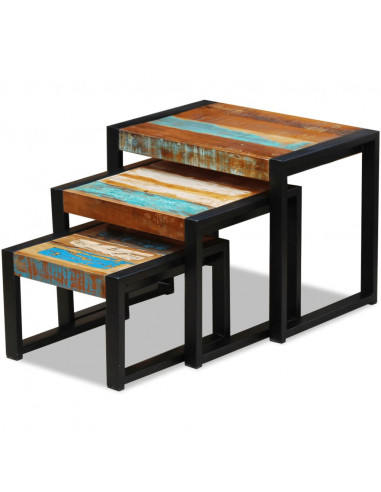 Tavolini ad Incastro 3 pz in Legno Massello Anticato