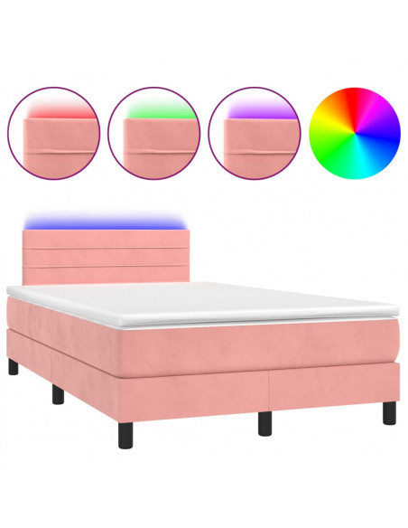 Letto a Molle con Materasso e LED Rosa 120x200 cm in Velluto