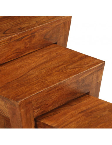 Tavolini Impilabili 3 pz Massello di Acacia 50x35x50 cm Marrone