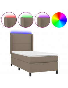 Letto a Molle con Materasso e LED Tortora 90x190 cm in Tessuto 2