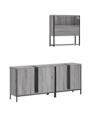 Set Mobili da Bagno 3 pz Grigio Sonoma in Legno Multistrato