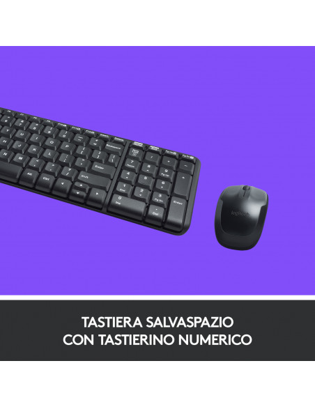 Logitech MK220 Combo Tastiera e Mouse Wireless Compatti per Windows, 2,4 GHz Wireless con Ricevitore USB Unifying, Durata Batter