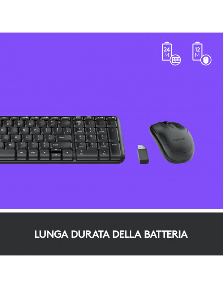 Logitech MK220 Combo Tastiera e Mouse Wireless Compatti per Windows, 2,4 GHz Wireless con Ricevitore USB Unifying, Durata Batter