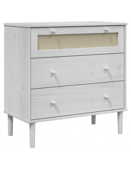 Cassettiera SENJA Aspetto Rattan Bianca 80x40x80 cm Legno Pino