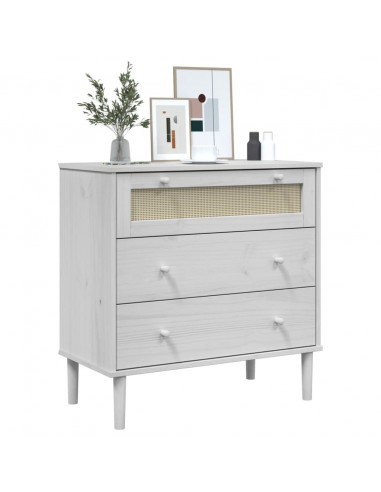 Cassettiera SENJA Aspetto Rattan Bianca 80x40x80 cm Legno Pino