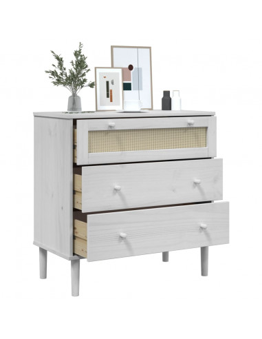 Cassettiera SENJA Aspetto Rattan Bianca 80x40x80 cm Legno Pino