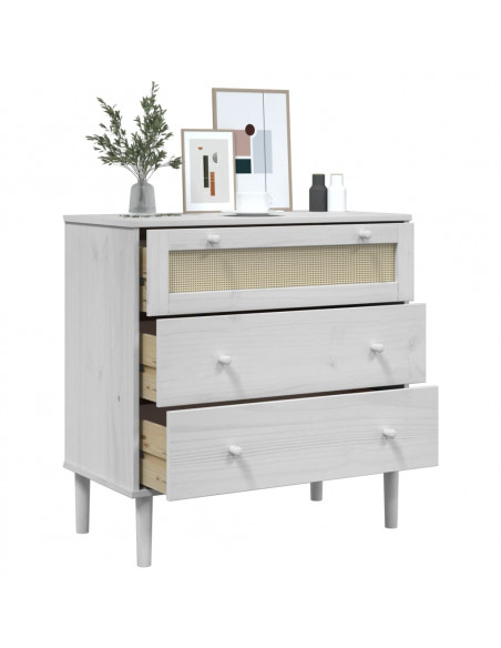 Cassettiera SENJA Aspetto Rattan Bianca 80x40x80 cm Legno Pino