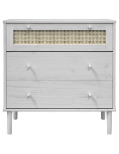 Cassettiera SENJA Aspetto Rattan Bianca 80x40x80 cm Legno Pino