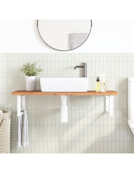 Ripiano a Parete per Lavabo in Acciaio e Massello di Faggio